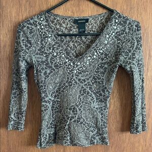 Express Brown Lace Blouse with Embellishments